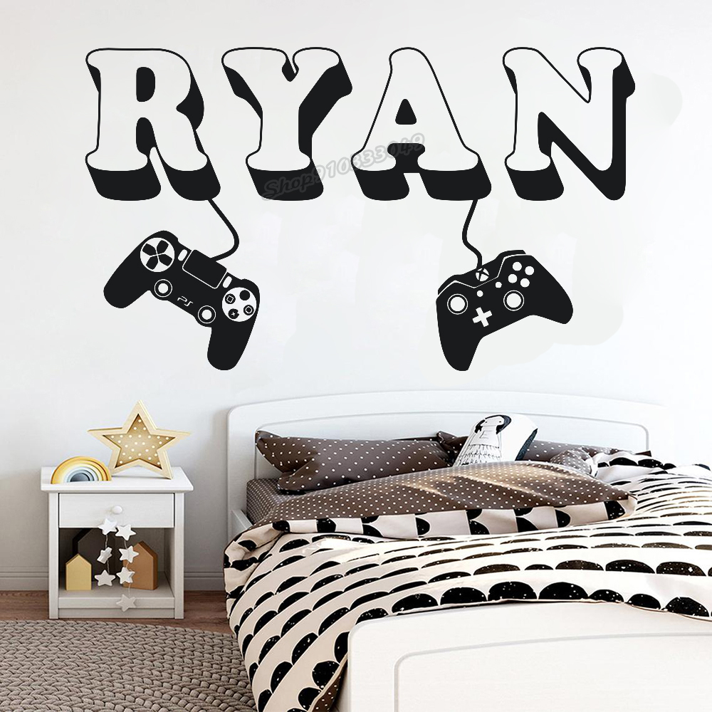 Gaming Accessories For Room - ゲーマーウォールステッカーカスタム名コントローラビデオゲーム壁デカールカスタマイズされたゲーマー名ビニール子供部屋プレイルームの装飾 C426