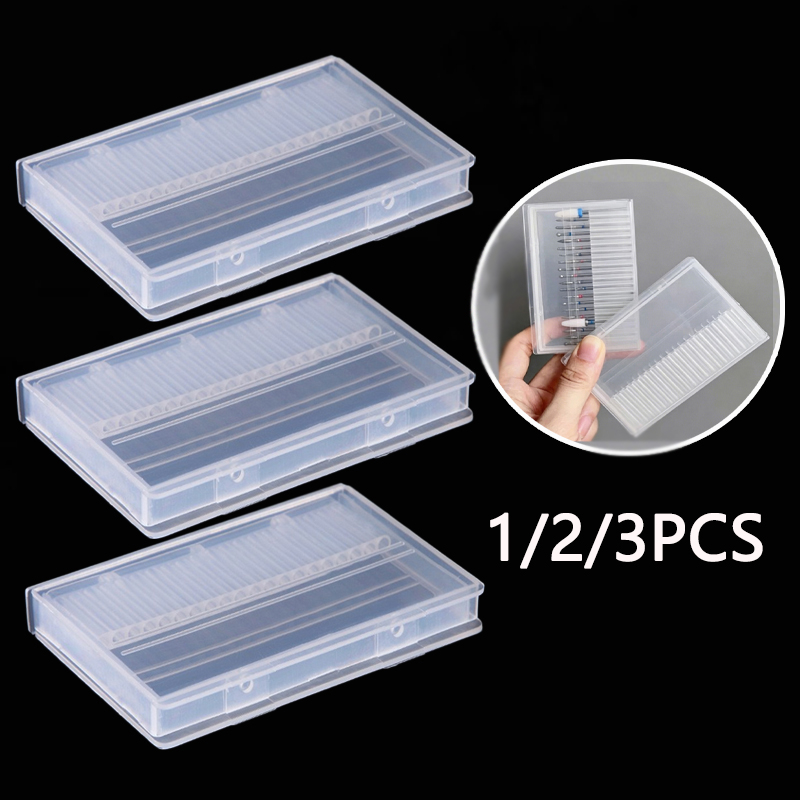 Gaming Accessories Rack - 1/2/3 個 20 スロットクリアネイルドリルビットブラシプラスチック収納ボックスホルダーコンテナマニキュアカッターアクセサリーネイルアートツール