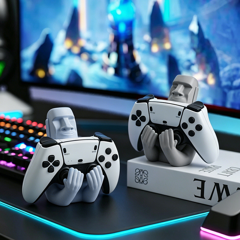 面白いモアイ石樹脂製ゲームパッドホルダー イースター島彫刻コ - Gaming Accessories For Room のレビューと価格