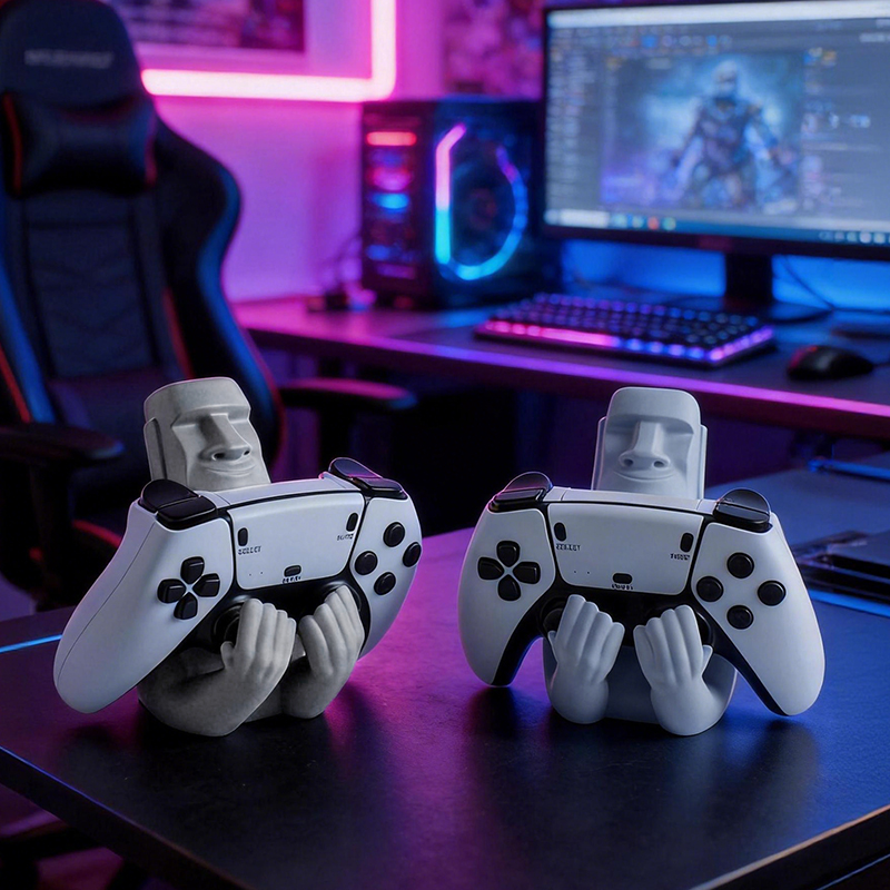 面白いモアイ石樹脂製ゲームパッドホルダー イースター島彫刻コ - Gaming Accessories For Room のレビューと価格